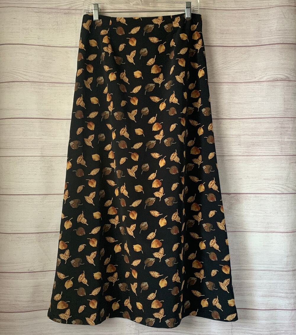 Top Choice Fashion Vintage A-Line Maxi Skirt Black Gold Leaf Size Medium